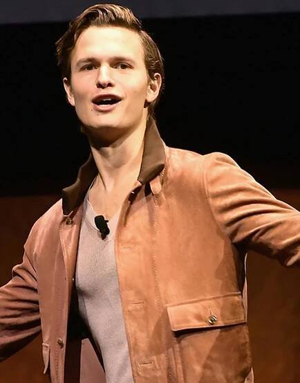 CinemaCon-2019-Ansel-Elgort-Brown-Jacket