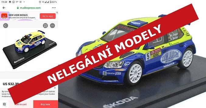 Modely „Škoda Fabia III R5 – AvD Sachsen Rally 2019“ prodávané na AliExpressu jsou nelegální