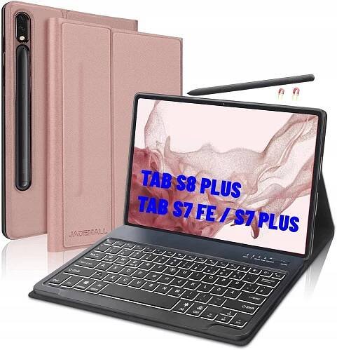 JADEMALL pouzdro RGB LED klávesnice pro Samsung Galaxy Tab S7+ FE S8 Plus 12,4