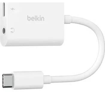 Belkin USB-C adaptér/rozdvojka 1x USB-C M/ 1x USB-C F napájení 60W + 1x 3,5mm jack, bílá