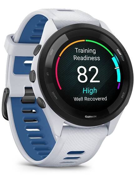 Garmin - Forerunner® 265-Luneta Polymer Black, pouzdro White, řemínek silicone White/Blue | Tovys.cz 