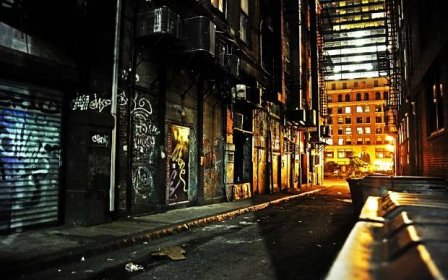 Dark Street With White Graffiti Alley Background