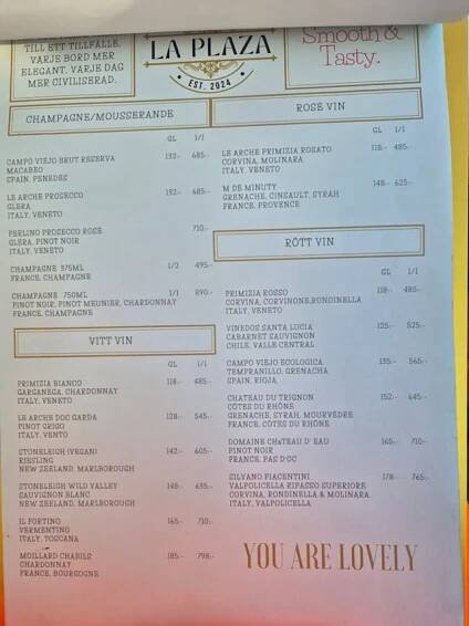 Menu 2025 - La Plaza - Tapasbar in Stockholm | TheFork