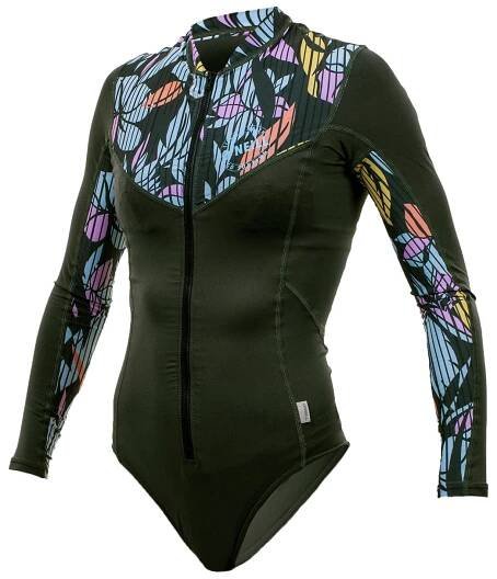 Wms Front Zip L/S Surf Suit dark olive/baylen