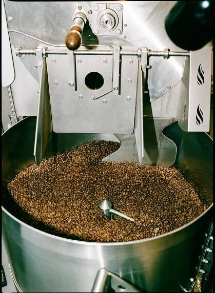 Roasted Canyon Coffee in the cooling tray of a Loring Kestrel in Los Angeles