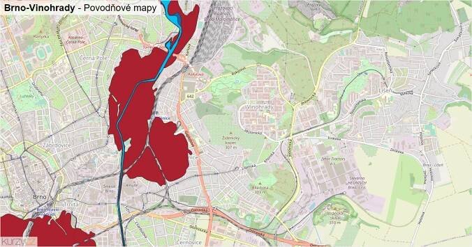 Povodňové mapy Brno-Vinohrady - mapa stoleté vody | Kurzy.cz