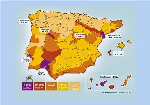 Mapa de riesgo de contagio de filariosis en España