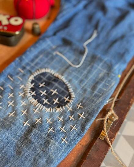 Sashiko style denim elbow repair - Incredibusy