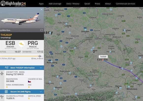 Jediný podezřelý boeing na letecké mapě Evropy. Prázdný se vracel do Česka