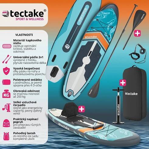 TecTake Zenon Paddleboard s příslušenstvím, 2 v 1 nafukovací, vícebarevný