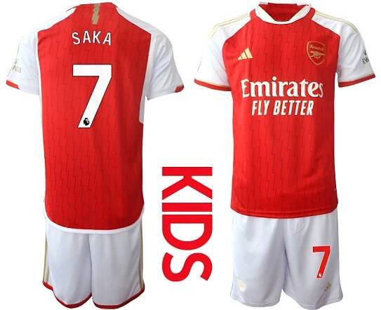 Dětský komplet Arsenal FC 2023-24 Domácí Saka 7 Krátký Rukáv - červený