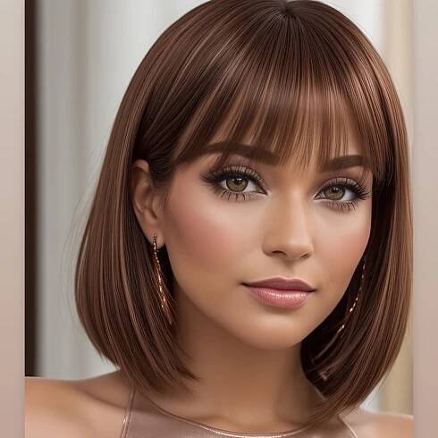 12-inch Light Brown Bangs Wig for Women - Daily Wear and Party Cosplay, Straight Hair, High-Temperature Fiber, * Cap, * Cosplay