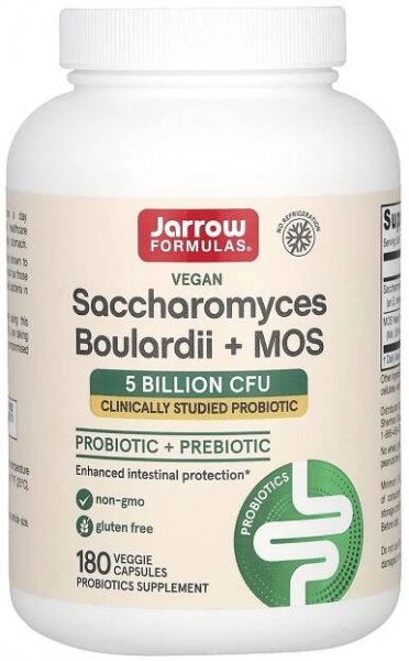 Jarrow Formulas, Veganské Saccharomyces boulardii + MOS, 5 miliard KTJ, 180 rostlinných kapslí 