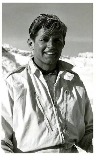 Joseph P. Kennedy, Jr. outdoors in Saint Moritz, Switzerland, in 1939.