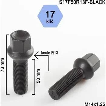 Kolový šroub M14x1,25x50 kulová R13, klíč 17 (S17F50R13F-BLACK) černý, výška 73mm