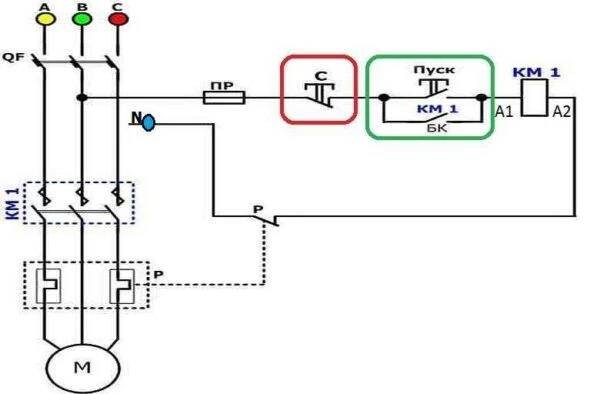Reverzibilní připojení elektromotoru přes magnetický startér