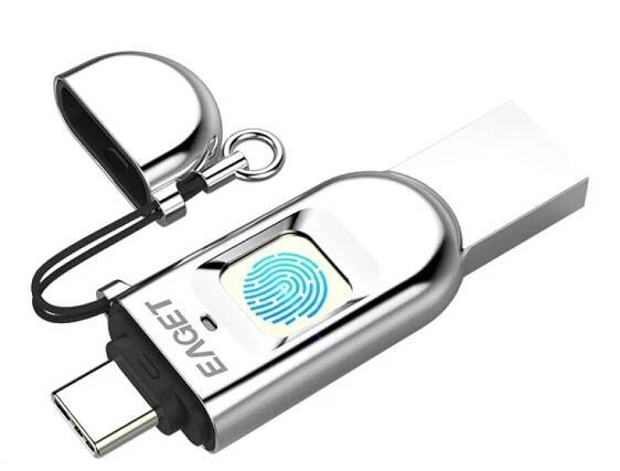 EAGET FU68 USB-Flash-Laufwerk Typ C USB3.0 Dual-Port-Metall-Fingerabdruckverschlüsselung U-Diskette für Smartphone-PC-Laptop