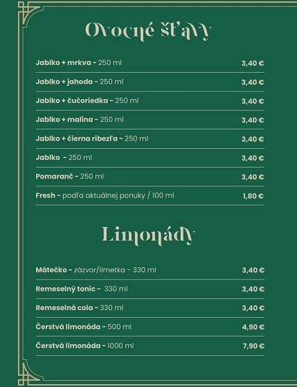 Menu - Rozprávková kaviareň