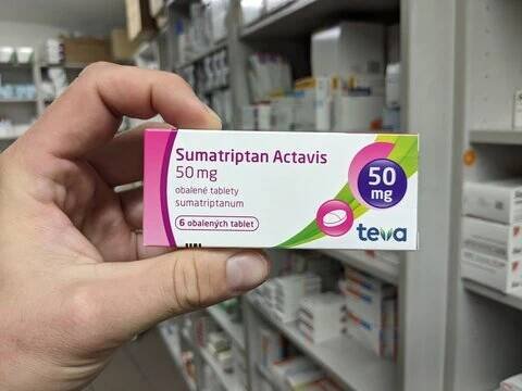 Prague,Czech republic–May 22 2024:Pharmacy store-Sumatriptan ACTAVIS pills for treatment of migraine and head aches	