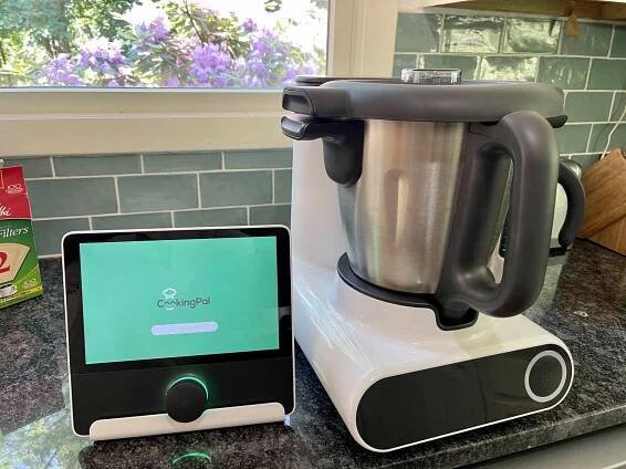 The Multo Smart Kitchen sitting on a kitchen counter with the accompanying tablet next to it.