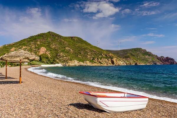 Lambi beach is a picturesque beach on the island of Patmos, Greece