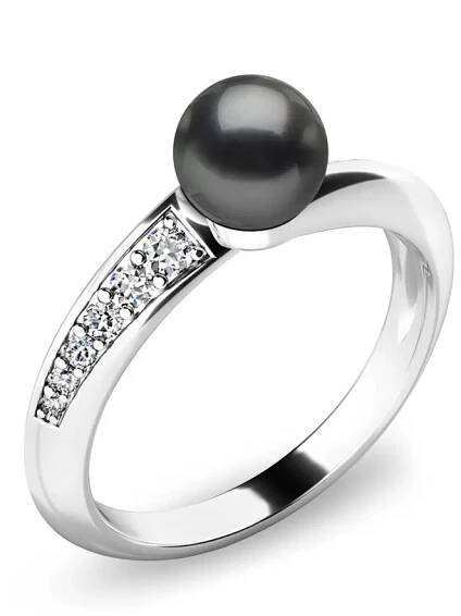 Prsten s černou perlou a brilianty 140011-B-FW-Black velikost 48
