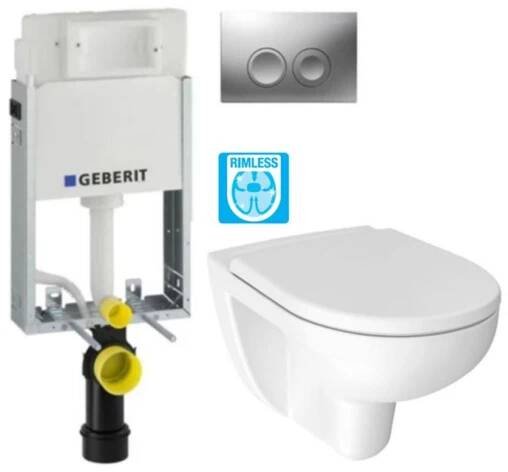 WC sada GEBERIT KOMBIFIXBasic vč. matného tlačítka DELTA 25 + WC JIKA LYRA PLUS RIMLESS + SEDÁTKO DURAPLAST 110.100.00.1 21MA LY1
