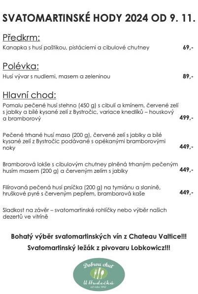 SVATOMARTINSKÉ HODY 2024 U HUDEČKŮ- MENU | Restaurace a pivnice U Hudečků Prostějov