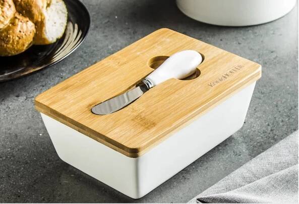 Konighoffer Bamboo Wood máselnice s nožem na máslo bílá