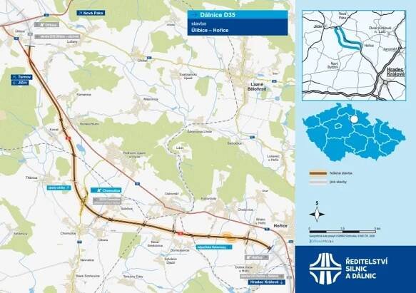 Úsek dálnice D35 Úlibice – Hořice. Foto: ŘSD, informační leták