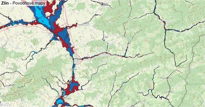 Povodňové mapy Zlín - mapa stoleté vody | Kurzy.cz