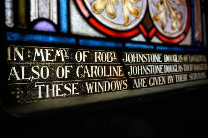 stained window writing | All Saints, Lockerbie