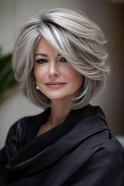 21 Stunning Layered Bob Haircuts for Women Over 50 in 2025 | Long silver hair, Medium hair styles, Hair cuts