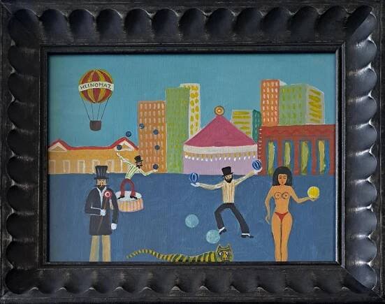 !TOP DÍLO!! JOSEF HLINOMAZ,Cirkus,olej,21x28,5 cm,značeno,POSUDEK!!