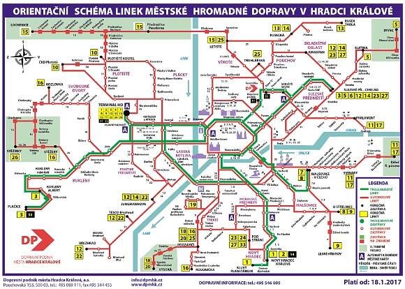Mapa MHD Hradec Králové 2017