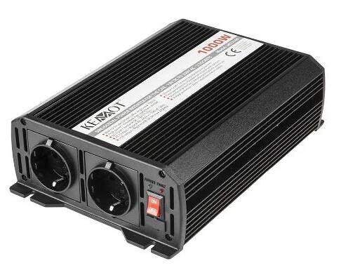 Měnič KEMOT 12V/230V 1000W 2 F-zásuvky :německy