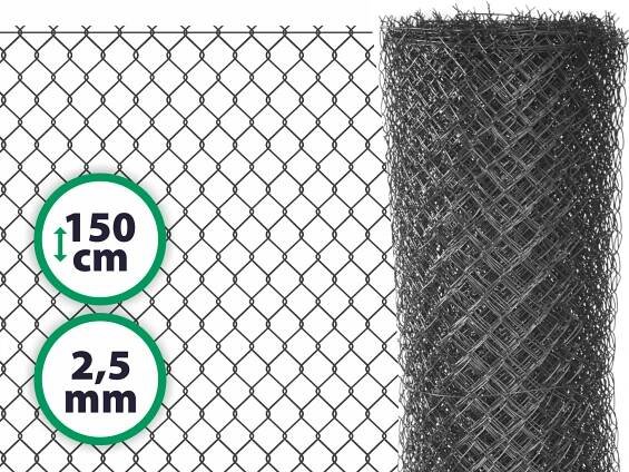 Plotové poplastované pletivo s ND – antracit, 150 cm, oko 50 x 50 mm
