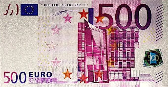 500 EURO Sběratelská postříbřená bankovka Replika PVC Ozdoba do sbírky za 85.00CZK - Allegro