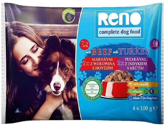 RENO Dog hovězí a krůta, kapsa 100 g (4 pack)