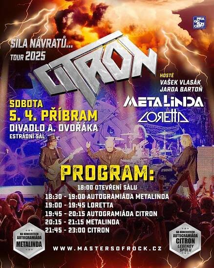 Turné „Síla Návratů 2025“ legendárních CITRON, METALINDA a LORETTA pokračuje | PRAGOKONCERT BOHEMIA, a.s.