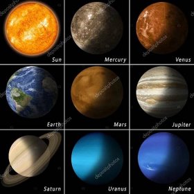Stáhnout - Všechny nejznámější planety sluneční soustavy a hlavní hvězda slunce — Stock obrázek