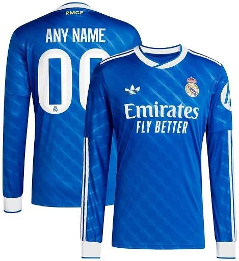  Real Madrid adidas 2025/26 Third Replica Long Sleeve Custom Jersey - Blue