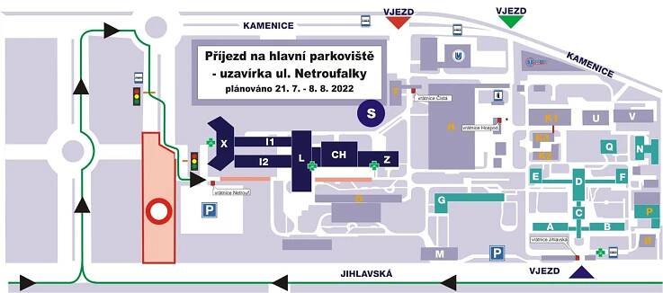 Omezení na příjezdu k parkovišti do FN Brno od 21. 7. 2022 - Fakultní nemocnice Brno