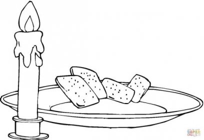 Svíčka a chléb omalovánka | Omalovánky k Vytisknutí Zdarma