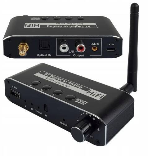 BLUETOOTH 5.0 KONVERTOR AUDIO DAC TOSLINK 2x CINCH AUX BT + USB