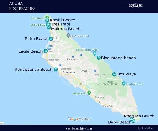 Best Aruba beaches map
