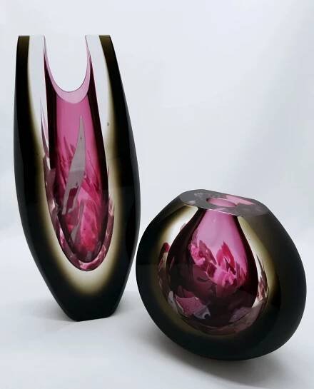Skleněná broušená váza "Bouře - vysoká" kouřová 30x13x6 cm - Pavel Havelka - Image 8