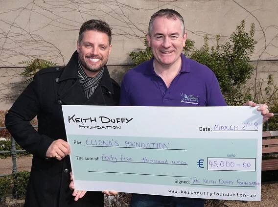 Keith Duffy pictured at The Mansion House Dublin where he presented Brendan Ring from Cliona's Foundation, Limerick with a donation  from the Keith Duffy Foundation.

The Keith Duffy Foundation Christmas Ball was held at The Powerscourt Hotel in December 2017 and n 2017, the annual event raised 80,000 which was donated to the 3 charities to help continue their vital work in the fields of sight loss, autism and intellectual disability.

The Keith Duffy Foundation was established in December 2015 to provide support and financial assistance to various childrens charities throughout Ireland. To date, the Foundation has donated 185,000 to Irish charities, including Clionas Foundation, Fighting Blindness, As I Am, The Blue Diamond Drama Academy, St. Francis Hospice, The Hub Drogheda and Finns First Steps. Its main annual fundraisers are the Keith Duffy Christmas Ball and Keith Duffy Charity Golf Day.

Pictures  Brian McEvoy
No Repro fee