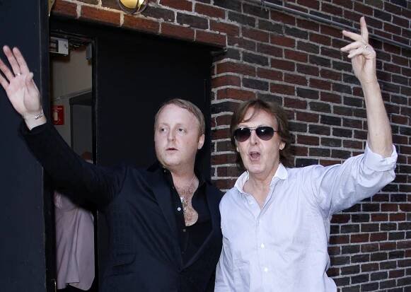 Paul McCartney with his son James leave "Late Show with David Letterman" in NYC in 2013