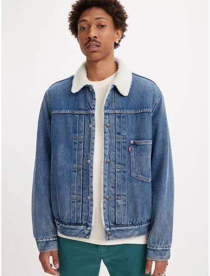 Levi's Modrá pánská džínová bunda Levi's Type 1 Sherpa Trucker Fall Bre - Pánské